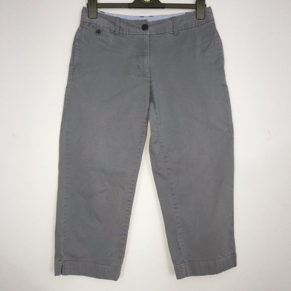 L.L. Bean Pants - LL Bean Womens 8 Gray Favorite Fit Cotton Blend Flat Front Cropped Capri Pants